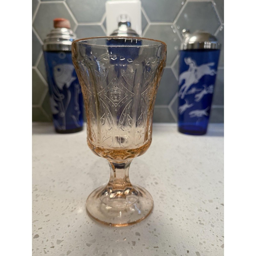Federal Madrid Recollection Pink 6 1/2" Water Goblet Footed Tumbler